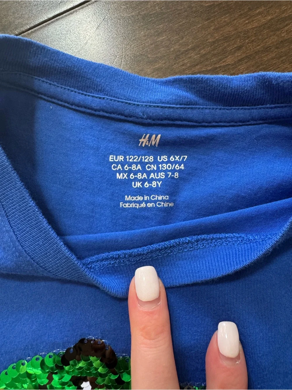 H&M Blue Kids Pajama Top with Green Sequin Dinosaur